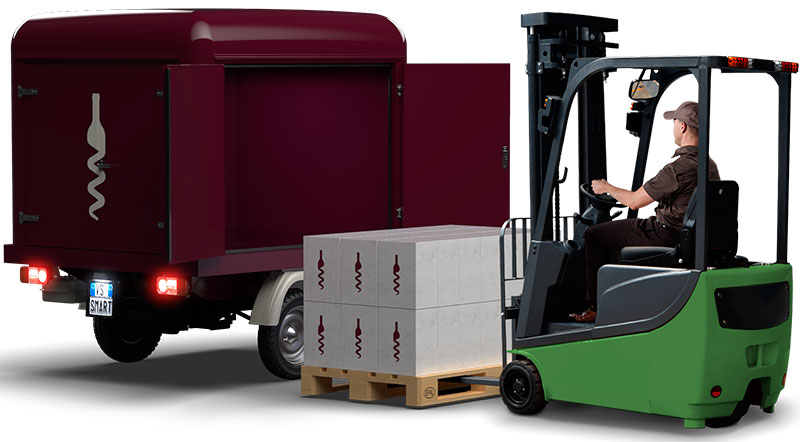 ape iappy delivery set-up for home and proximity deliveries with empty compartment for pallet insertion
