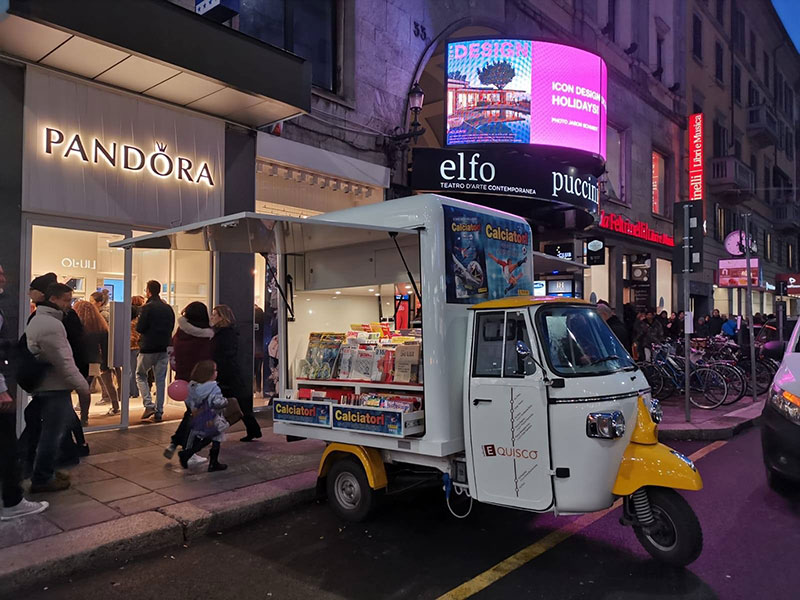 mobile newsstand promo truck piaggio tailor-made for the customer