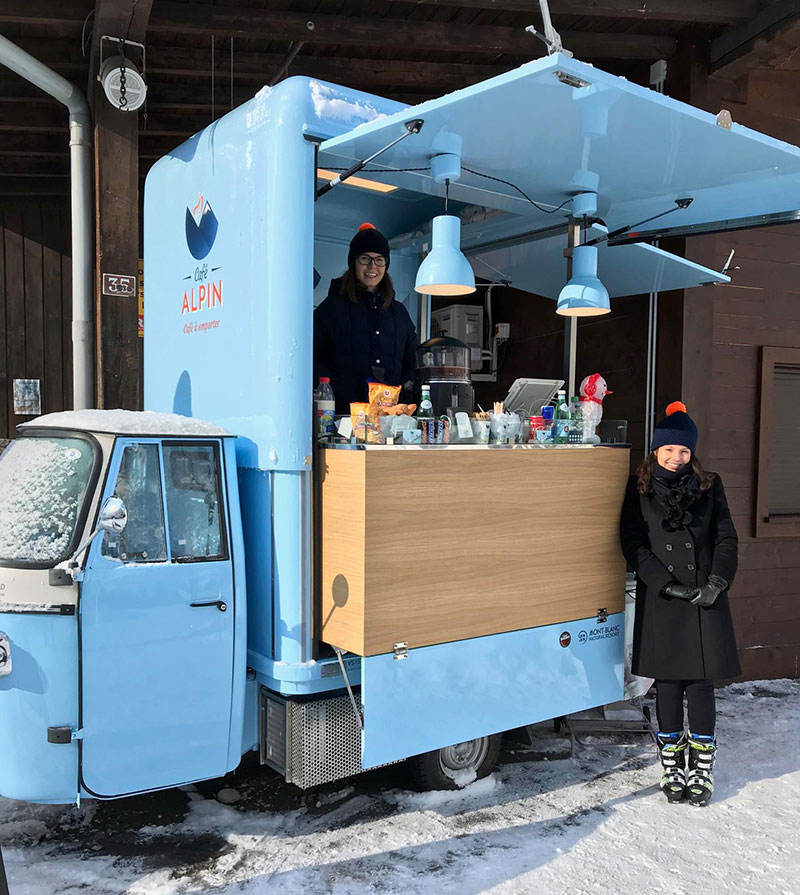 triporteur Cafe Alpin Chamonix coffee truck conçu sur mesure