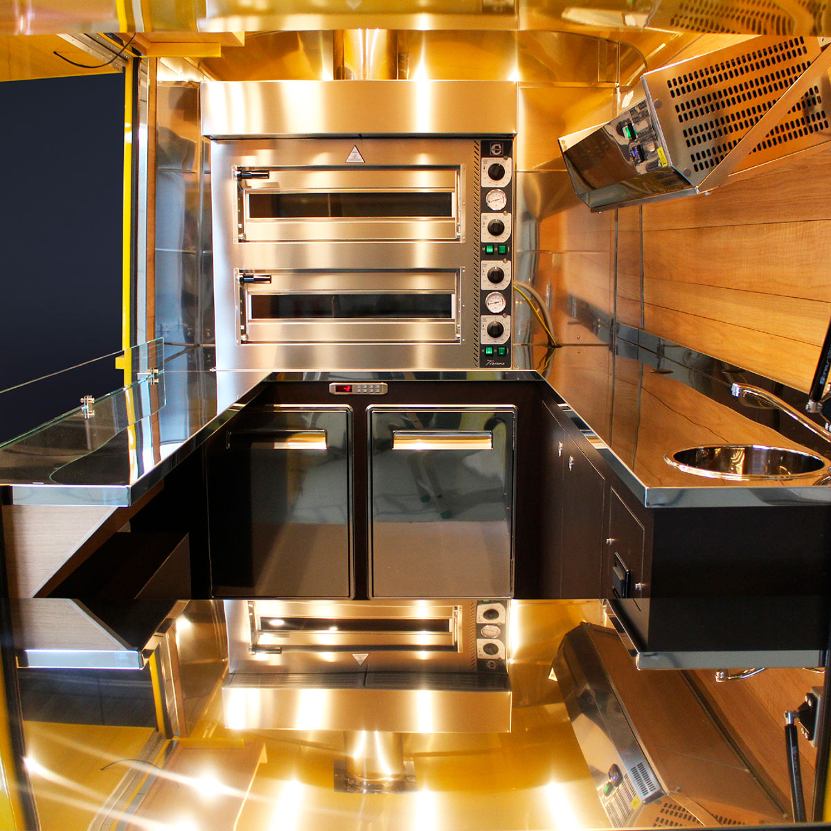 mobile food truck designed mit professional kitchen and two ovens