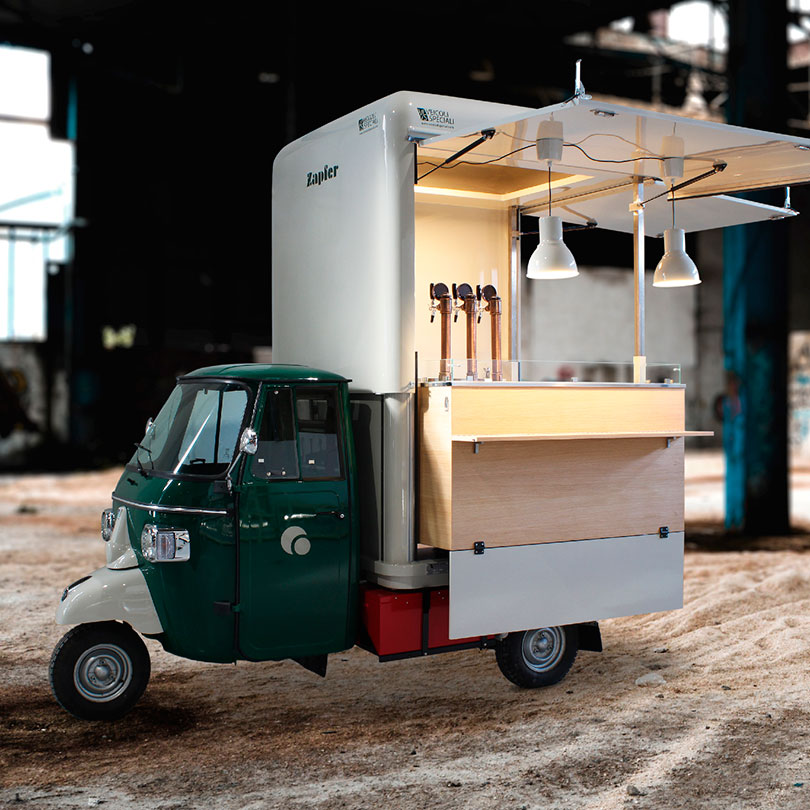 beer van zapfer electric apecar with integrated tap system